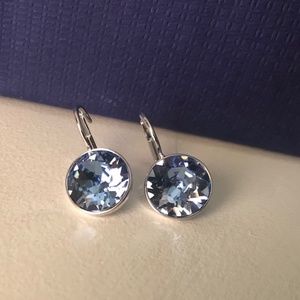 Swarovski Bella earrings, Round, Light Blue Rhodium plated